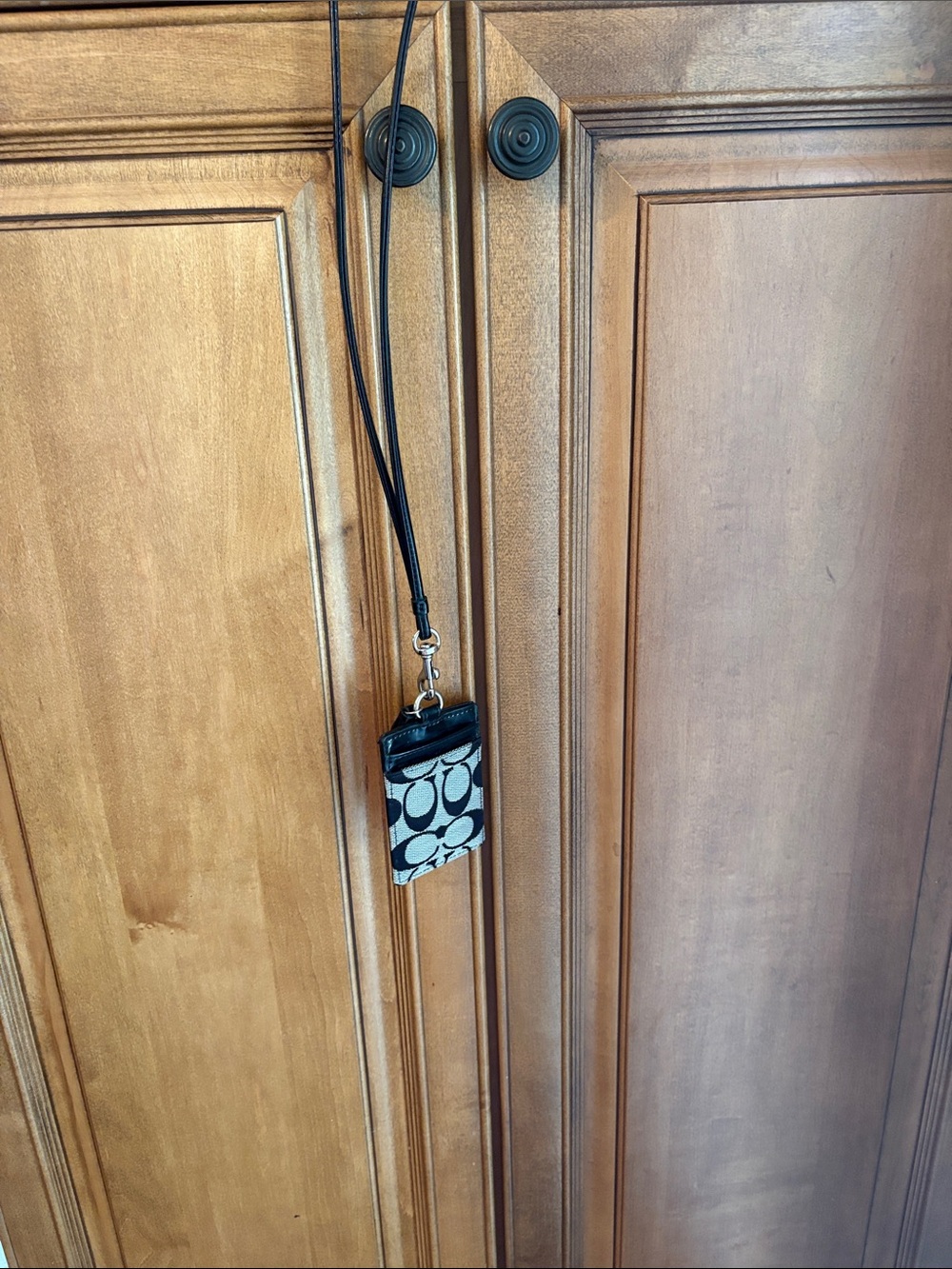 Coach Black and Gray Signature Lanyard Card Holder